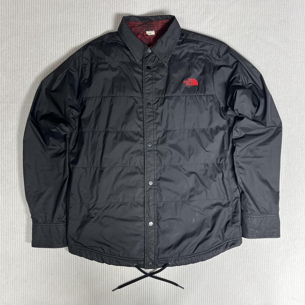 North Face Jacket Mens Small Black Quilted Snap Front Flannel Lined Outdoor
